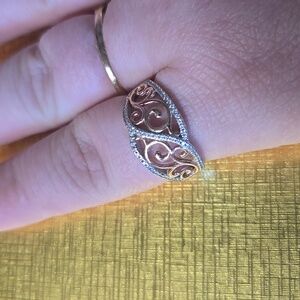 Sterling Silver 925 Rose Gold and Silver Scrollwork Swirl Ring Dainty